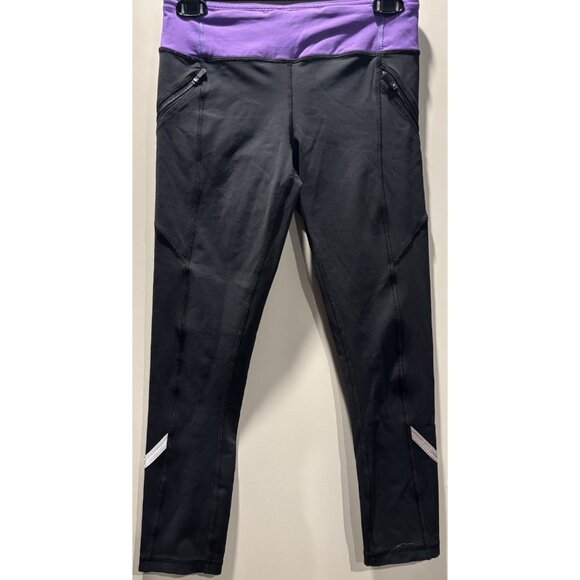 Lululemon Women’s Size 6 Run Zipper Pocket Reflective Crop Pants Capri Purple - Picture 1 of 6